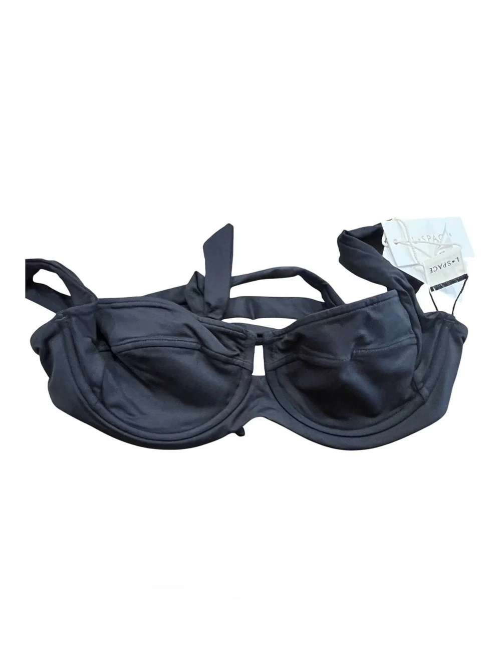 L*Space Camellia Bikini Top Black Size Small Underwire Tie Back $114